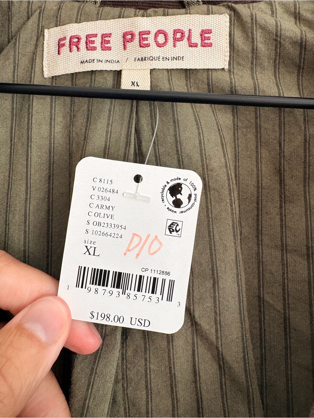 NWT Free People Harley Olive Utility Jacket with Corduroy Collar - Picture 4 of 10